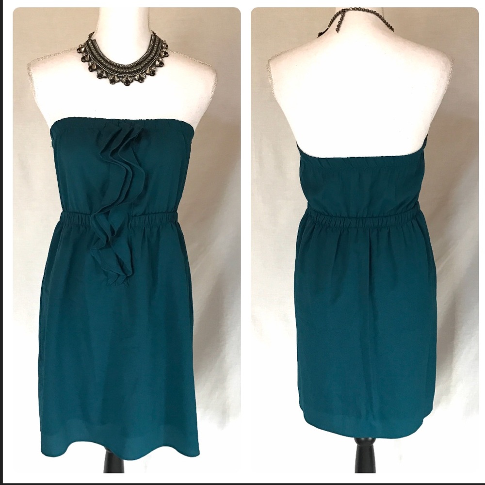 Lush Teal Blue Chiffon Strapless Ruffle Mini Dress Size Medium Lightweight